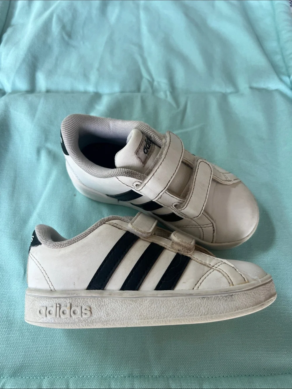 Adidas White and Black toddler velcro Sneakers